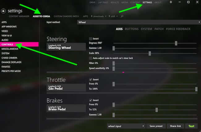 Settings for drifting in Assetto Corsa